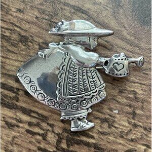 Vintage Mary Engelbreit Sterling Silver 925 Pin Gardening Girl with Watering Can